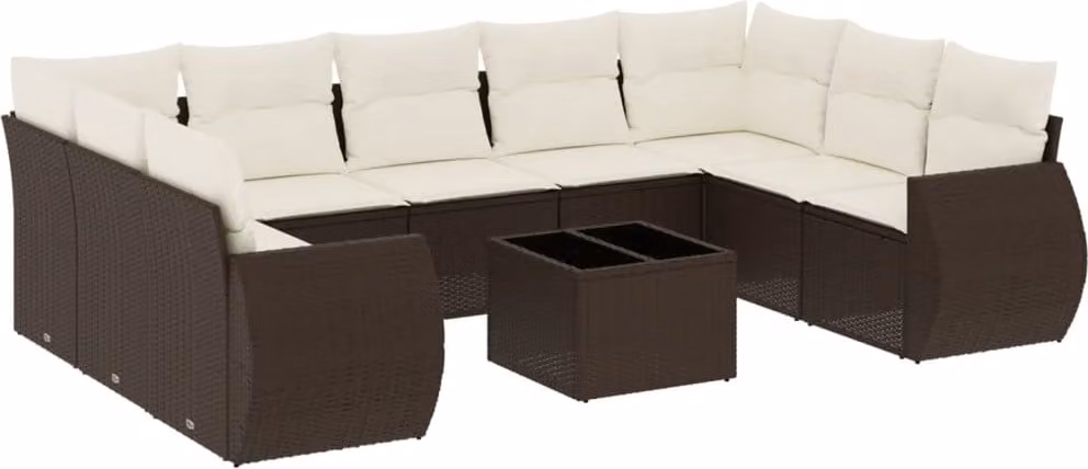 Set Divani da Giardino 10pz con Cuscini in Polyrattan Marrone