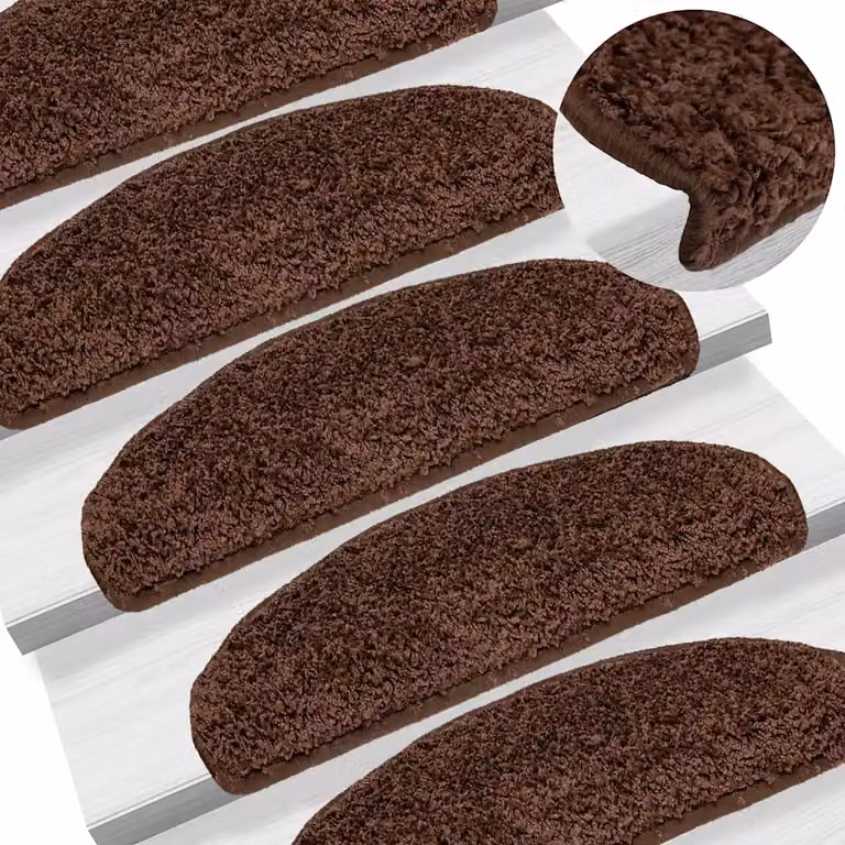 Set di 15 tappetini per scale semicircolari vidaXL, colore marrone, L: 65 cm, P: 40 cm, H: 4 cm