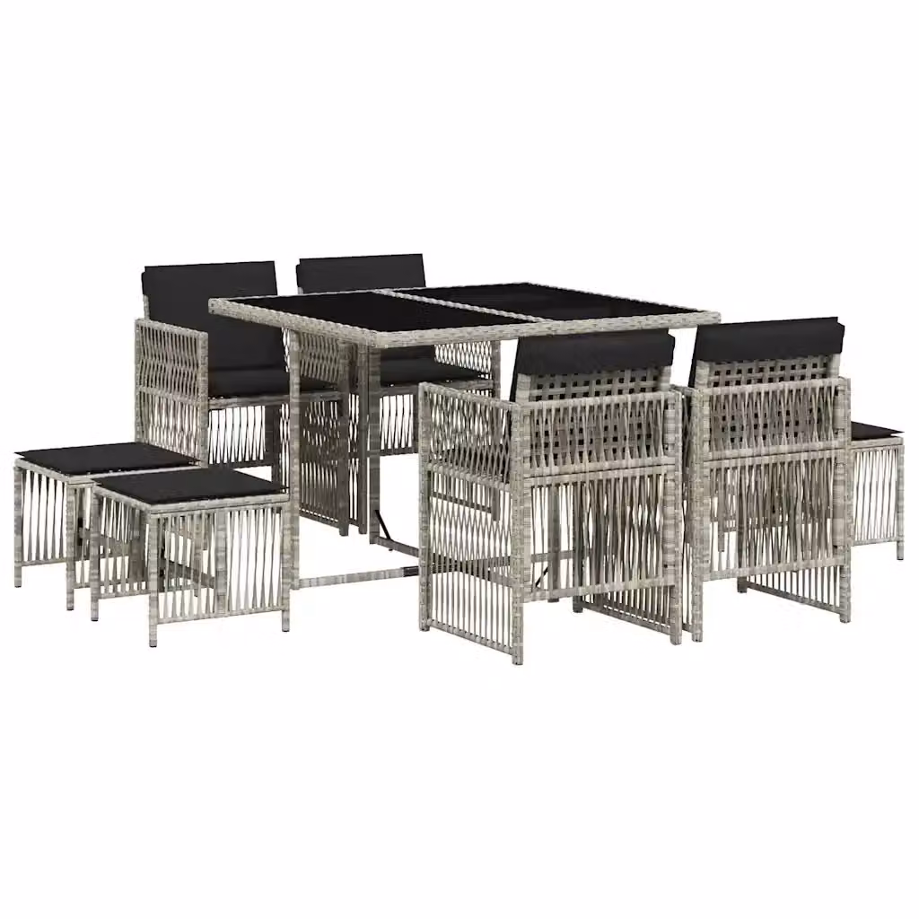 Set Pranzo da Giardino vidaXL in Polyrattan con Piano in Vetro e 9 Sedute, Grigio Antracite – 2