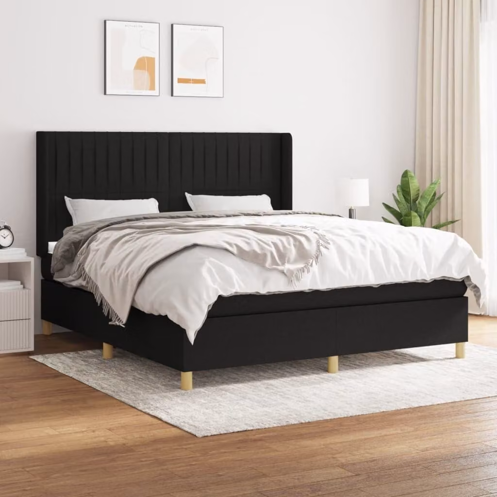 The Living Store Letto a molle con materasso nero 160x200 cm in tessuto