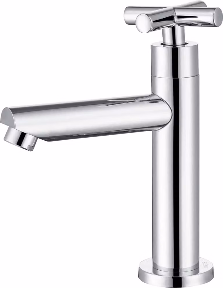 Rubinetto per acqua fredda cromato, ideale per bagni degli ospiti, completo di tubo di collegamento da 50 cm e aeratore rimovibile