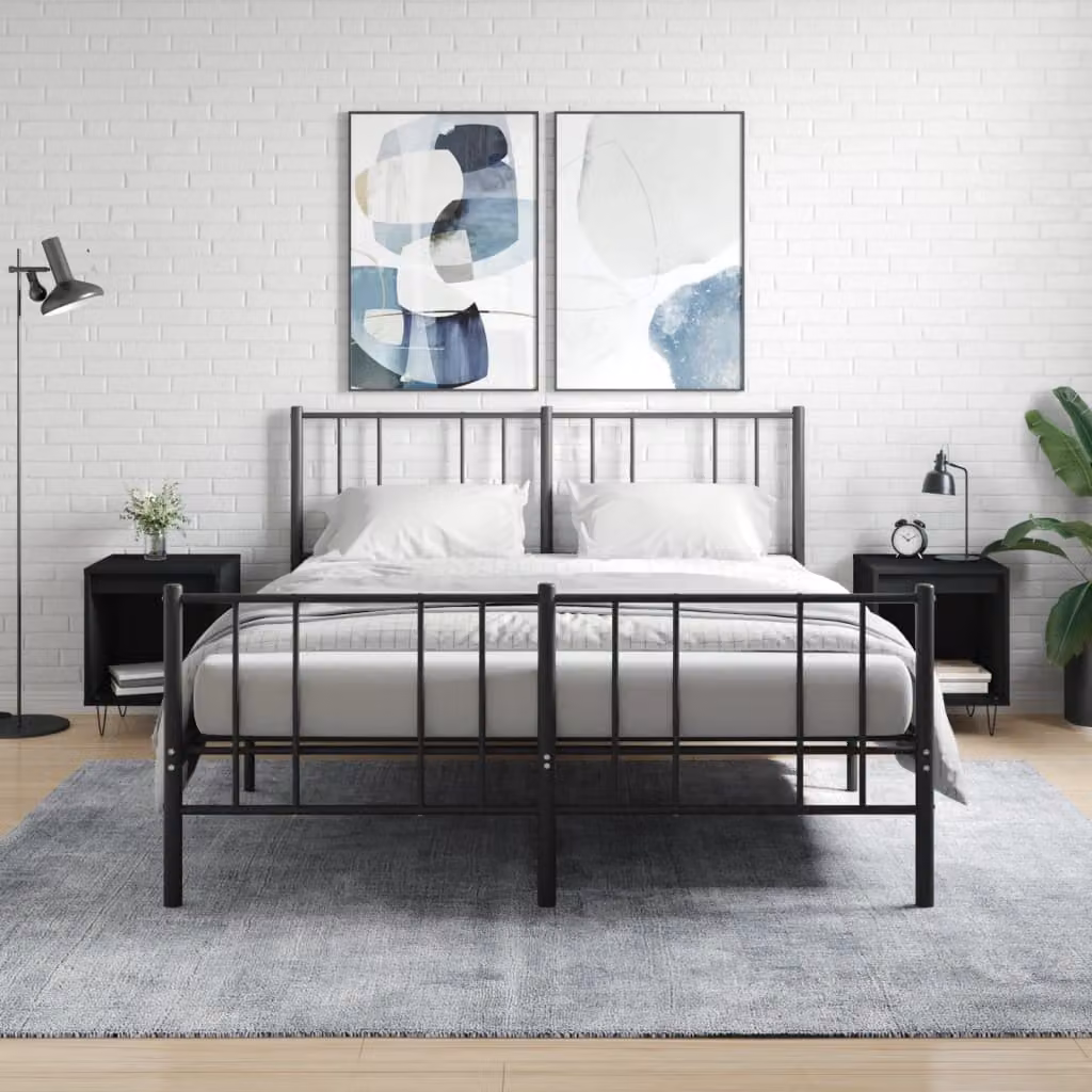 Set di 2 comodini vidaXL neri in legno e metallo per camera da letto, modello moderno a parete, L 40 cm x P 35 cm x H 50 cm