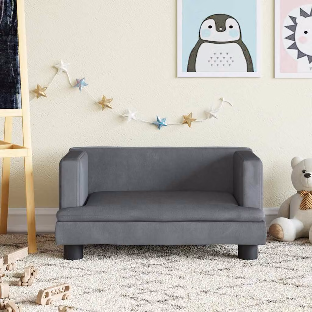 vidaXL Divano per Bambini in Velluto Grigio L: 60 cm, P: 40 cm, H: 30 cm