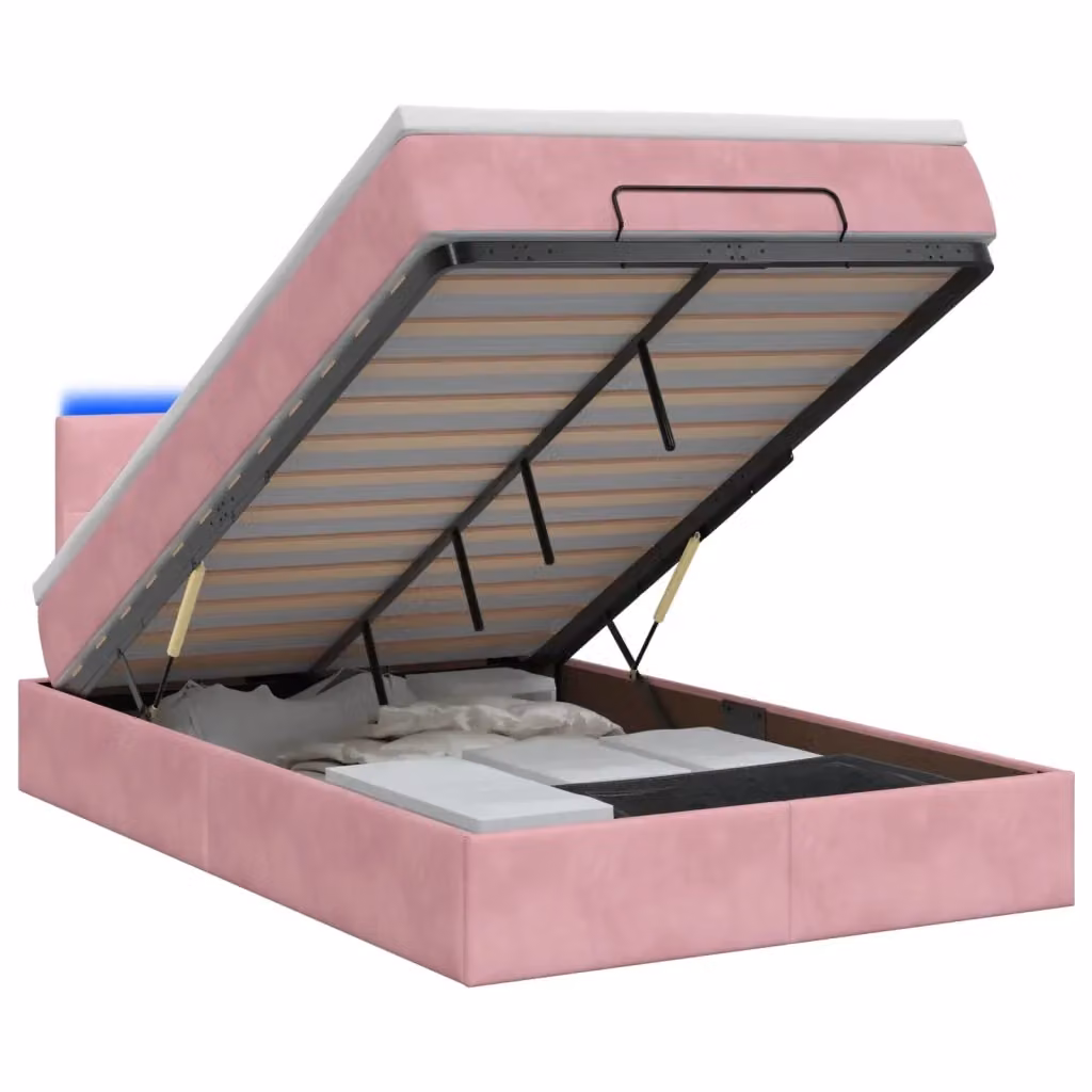 Letto Ottomano con Materasso e LED vidaXL in Velluto Rosa e Bianco con Porte USB e Illuminazione Sottostante L/P/H: 120 x 200 x 88 cm – 2