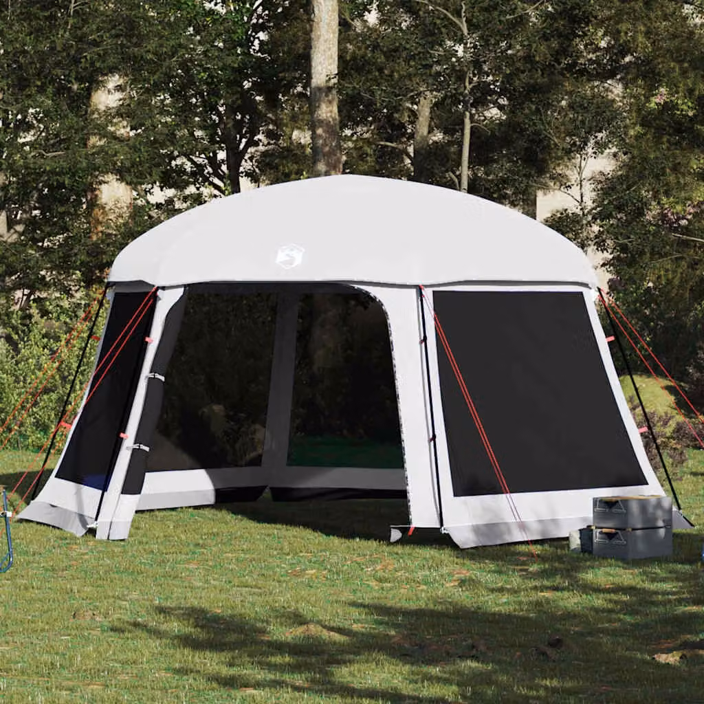 vidaXL Tenda da piscina a cupola grigia con pareti in rete e struttura in acciaio e vetroresina L: 512 cm, H: 255 cm