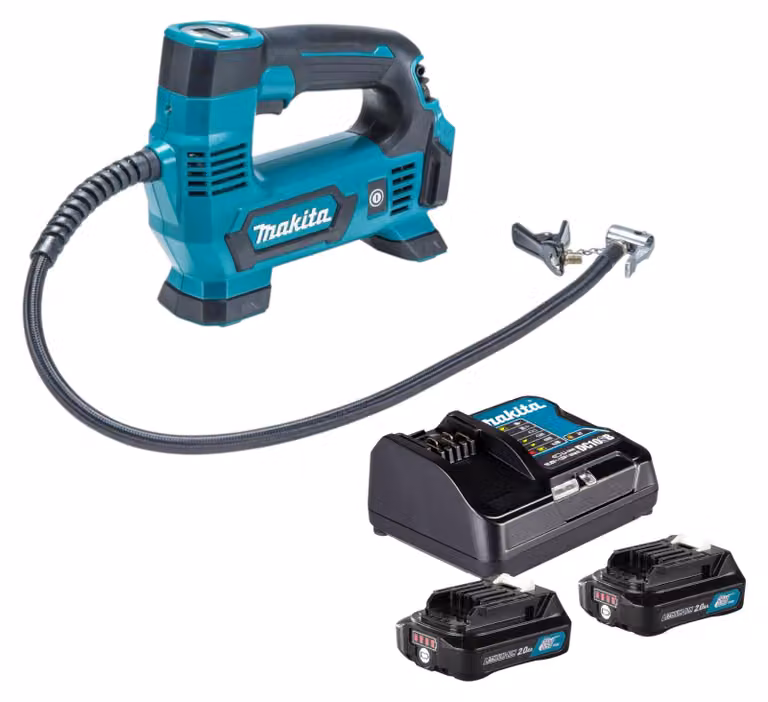 Compressore a batteria Makita MP 100 DSA 12 V max. 8,3 bar + 2x batteria 2,0 Ah + caricabatterie