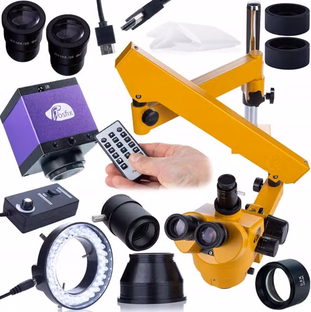 Microscopio Trinoculare con Sistema Ottico Greenough e Fotocamera Panasonic HDMI HD su Braccio 7–45x con Attacco C-Mount e Connettività HDMI, USB-C, USB-A – 1