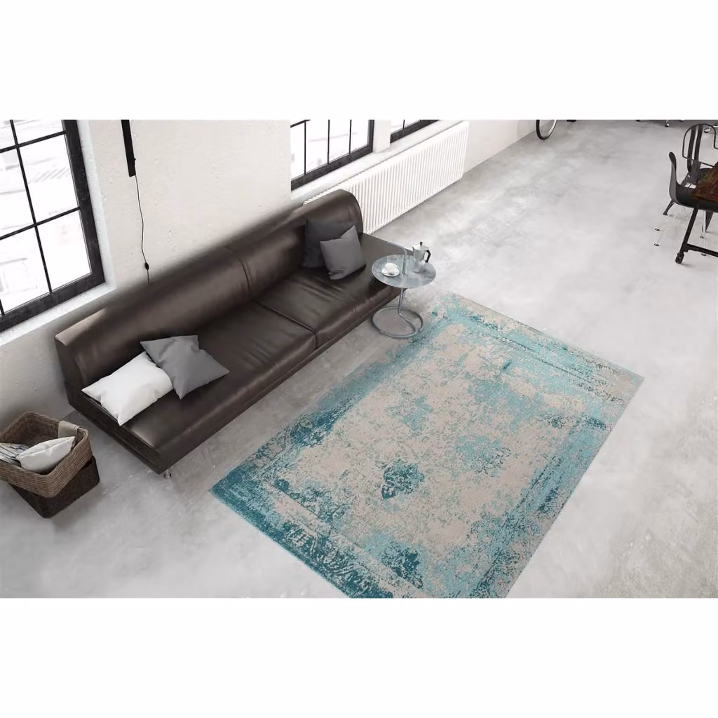 Tappeto vintage Nostalgia KENDRA HOME in cotone e poliestere, turchese e grigio, rettangolare, trama piatta – 2