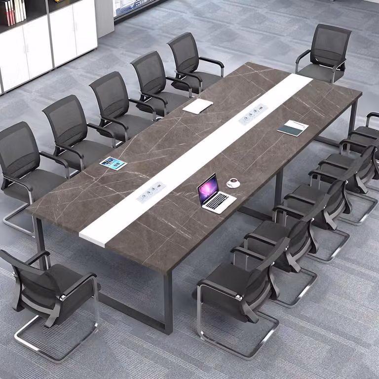 Tavolo da conferenza con sistema di gestione dei cavi, dimensioni 360x120x74 cm, design moderno, ideale per l'ufficio