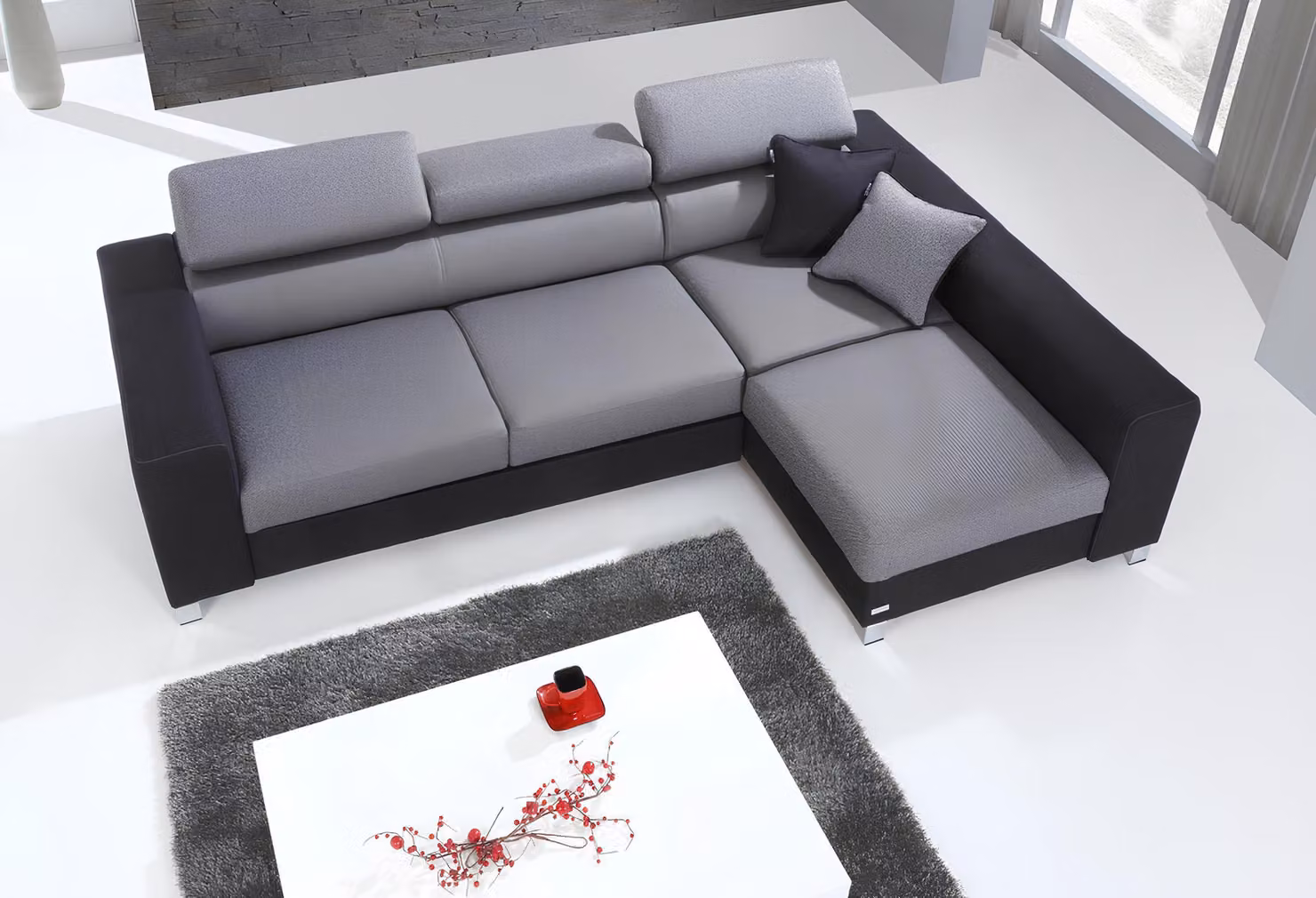 Ecksofa L-Form Sofa Couch Design Couch Polster Textil Modern Bettfunktion Stoff