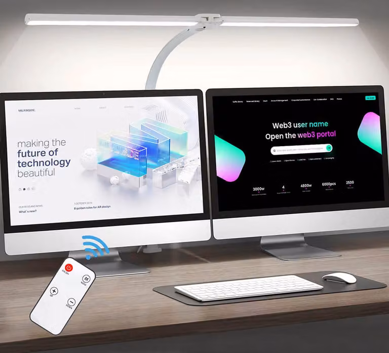 Lampada da scrivania a LED da 24 W, lampada a morsetto a doppia testa, lampada da tavolo a LED dimmerabile, moderna lampada da scrivania con telecomando e adattatore, bianca