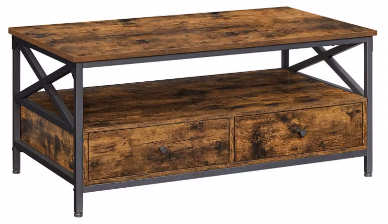 Tavolino Da Salotto - Leobert - Marrone Rustico/Nero - 100 X 55 X 45 Cm