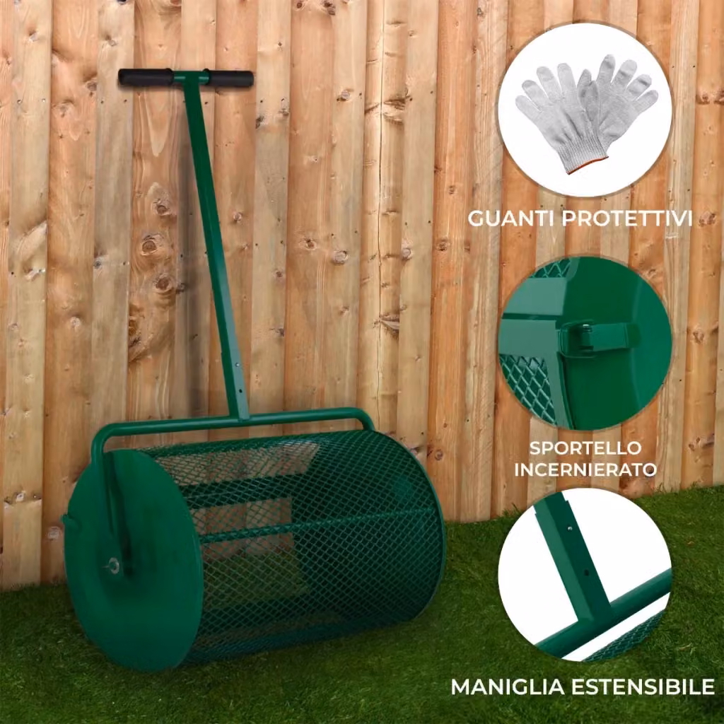 Spargitore di concime a rullo manuale T-Mech verde con gabbia in acciaio da 80L – 2
