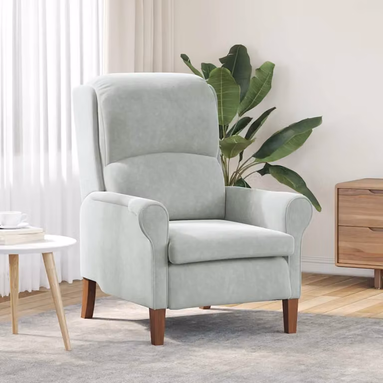Poltrona moderna vidaXL in velluto grigio con braccioli, L: 76 cm, P: 94 cm, H: 102 cm