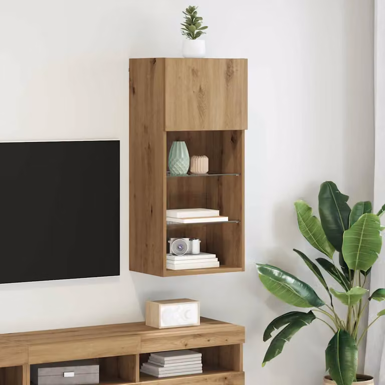 Mobile TV da parete vidaXL in legno marrone con illuminazione integrata L: 40,5 cm, P: 30 cm, H: 90 cm