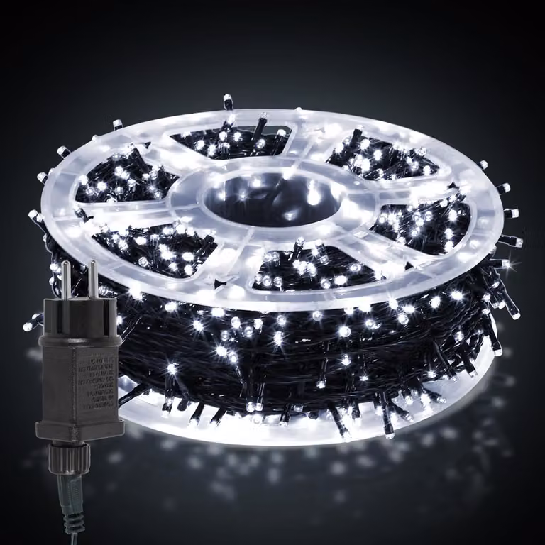 Catena luminosa LED Ikodm, 200 metri, 2000 LED, luce bianca fredda, 8 modalità di illuminazione, funzione di memoria, cavo di alimentazione da 5 metri, cavo verde scuro, ideale per giardino e feste