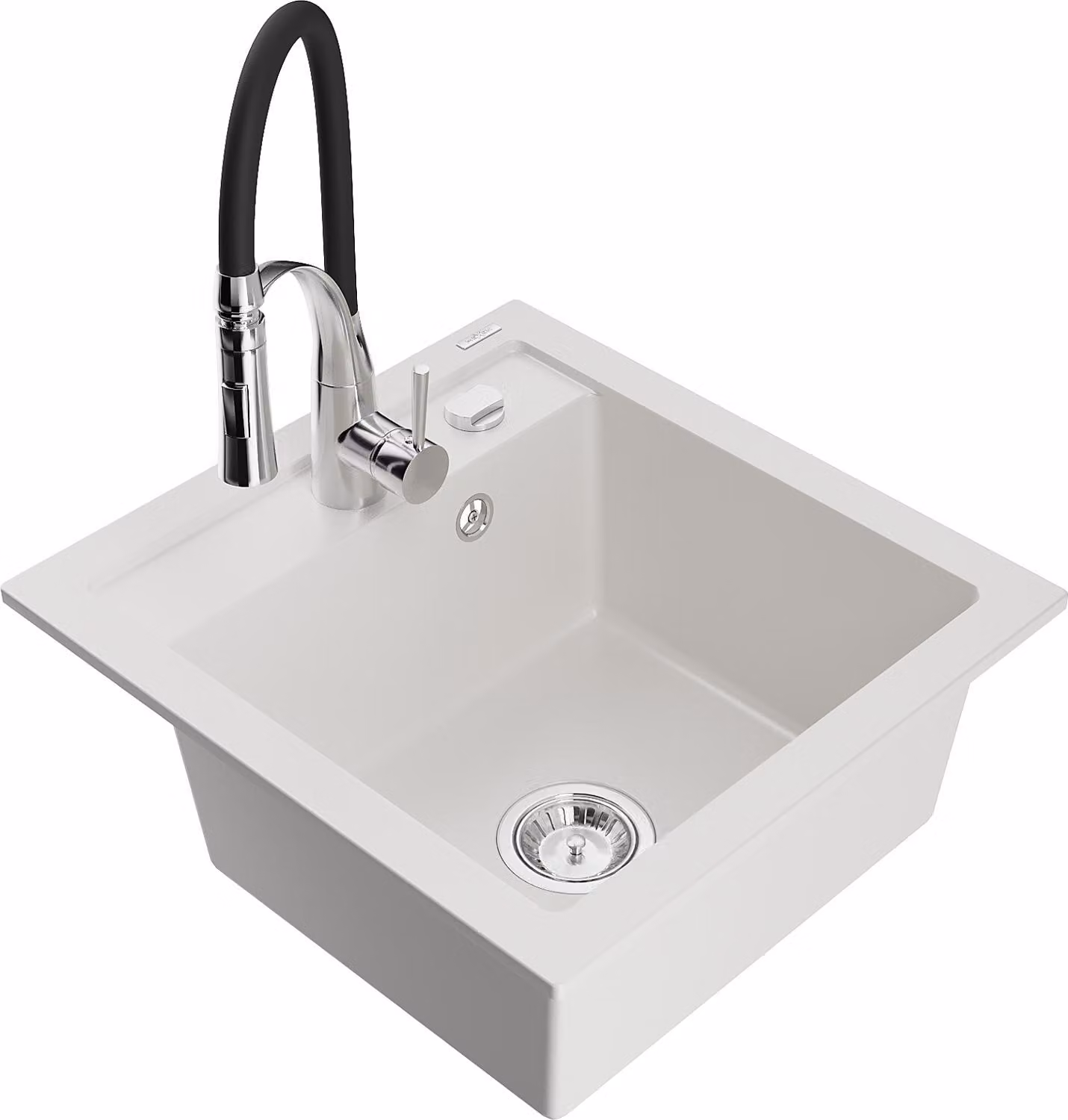 Mexen Vito lavello in granito 1-vasca con miscelatore cucina Aster, bianco - 6503-20-73450-07