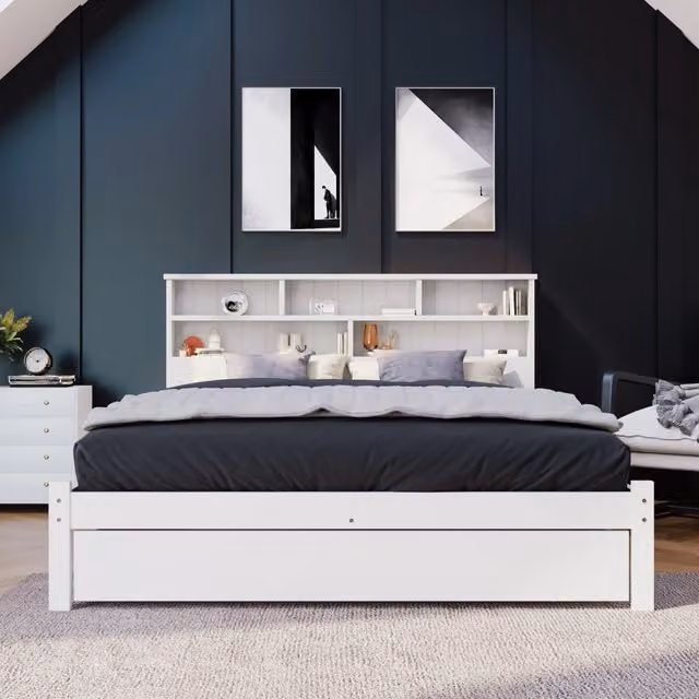 Letto in Legno Massello con Cassetti e Rete a Doghe ¨C MINIMAL ¨C Bianco 140x200