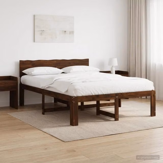 Letto matrimoniale moderno vidaXL in legno di acacia marrone con testiera L/P/H: 140 x 190 x 81 cm – 1