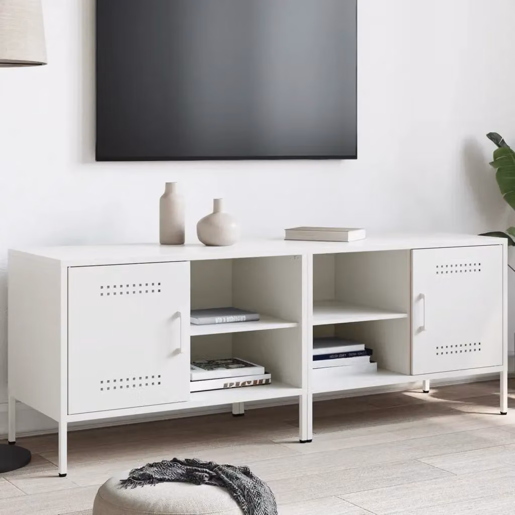 Set di 2 mobili porta TV in stile industrial in acciaio bianco opaco L 68 cm x P 39 cm x H 50,5 cm – 2