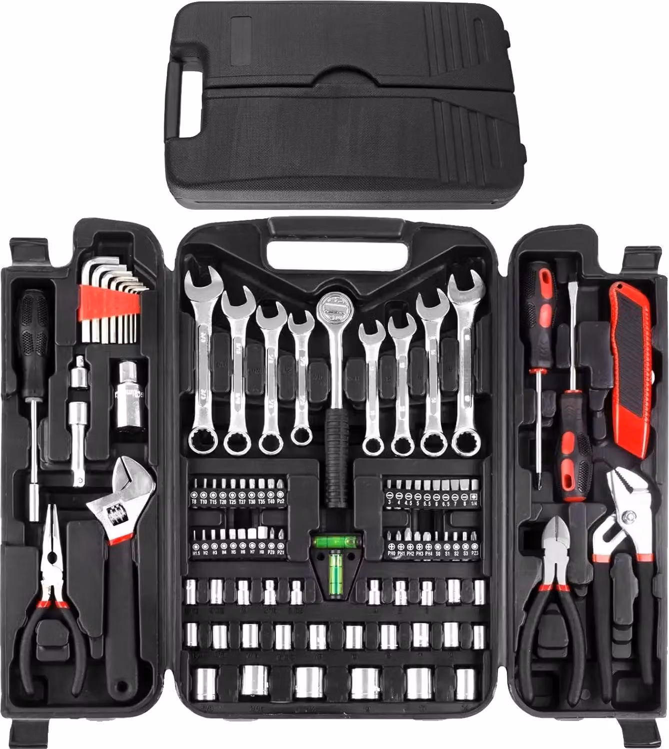 Set di utensili meccanici, 95 pezzi, Acciaio al carbonio resistente, rosso