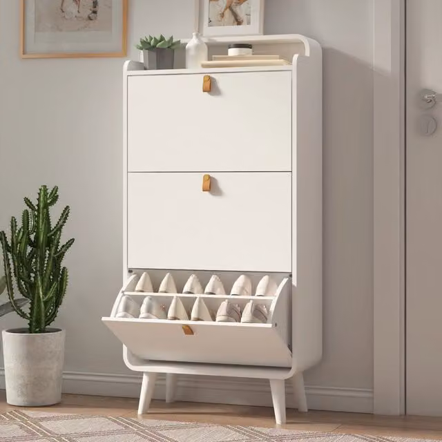 Scarpiera salvaspazio Mivray bianca con ante a ribalta in MDF per ingresso L: 65 cm, P: 14.5 cm, H: 117 cm