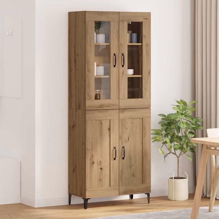 Credenza moderna vidaXL in rovere con ante in vetro e ripiani interni, L/P/H: 69,5 x 34 x 180 cm