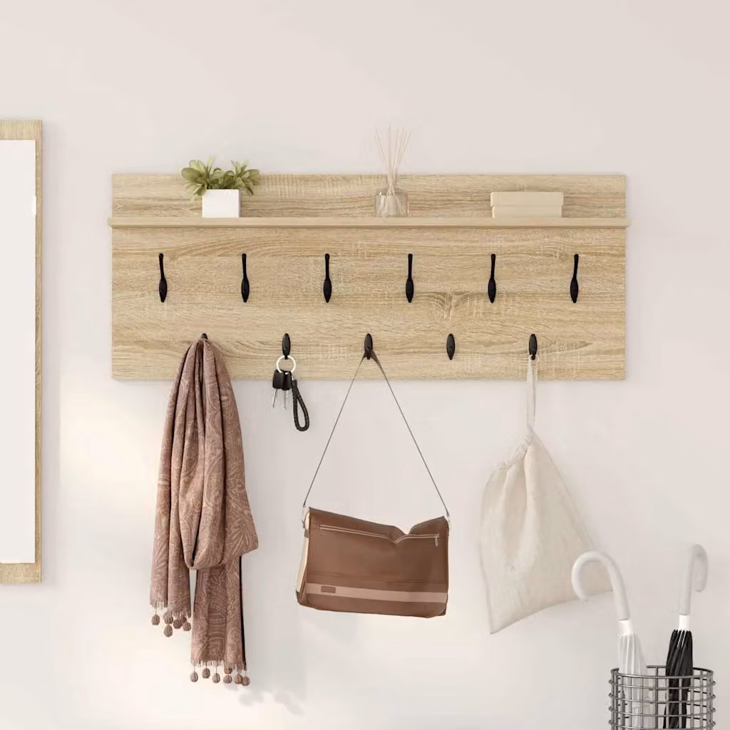 Appendiabiti a muro vidaXL in MDF marrone con ganci distribuiti L: 100 cm, P: 40 cm, H: 12 cm
