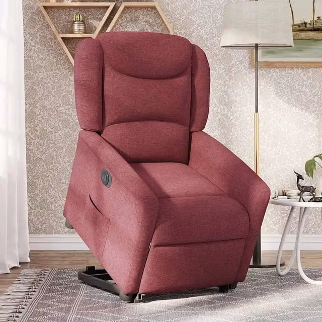 Poltrona Alzapersona Reclinabile Elettrica vidaXL in Tessuto Rosso con Braccioli per Senior – 1