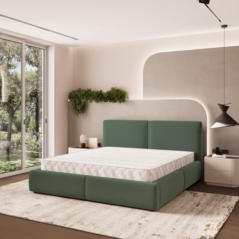 Letto imbottito Masseno FELURO SR 200x200 cm, letto imbottito con cassetti - Verde, SORO 72