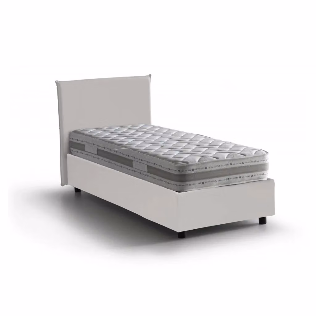 Letto Singolo Talamo Italia con Contenitore a Alzata e Materasso in Schiuma, Bianco – 2