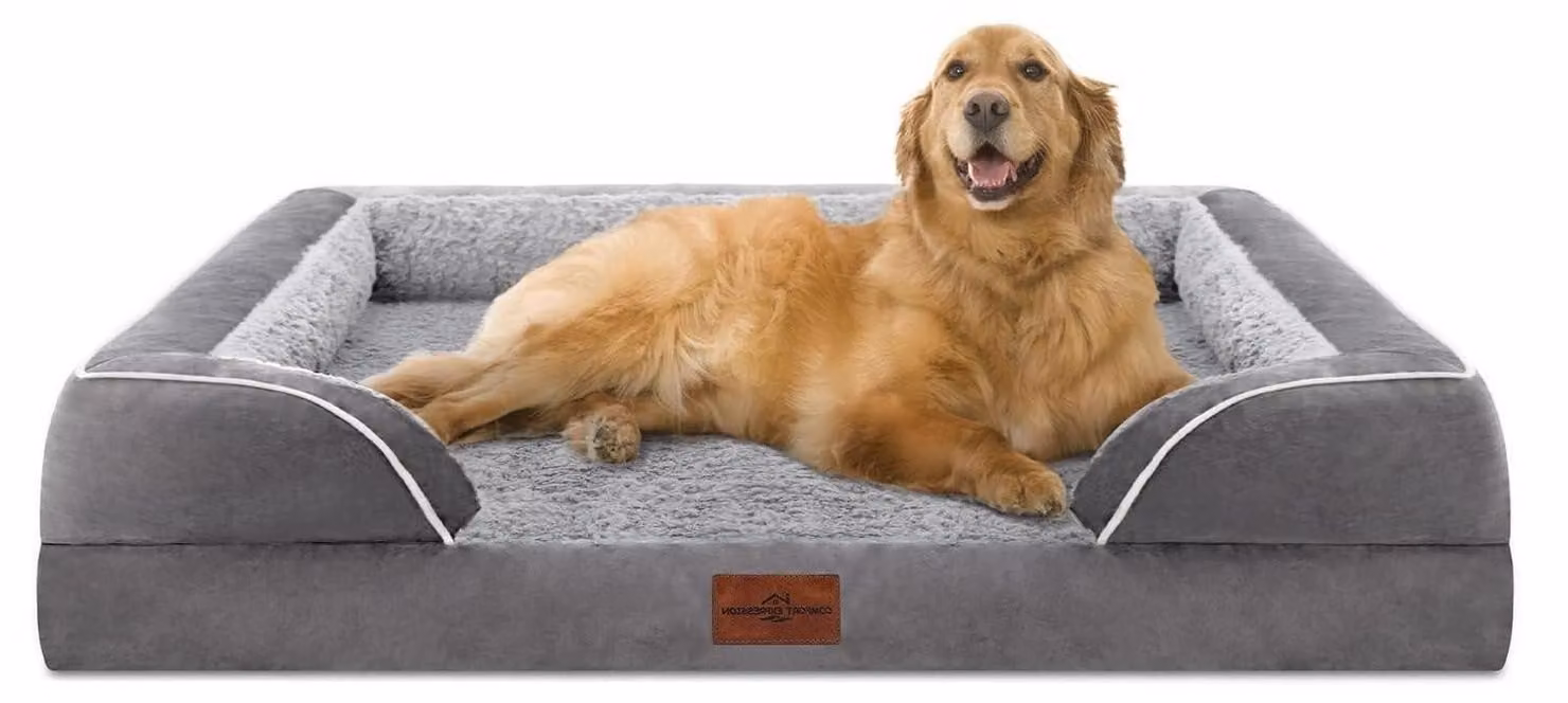Cuccia ortopedica per cani, colore grigio, dimensioni 106x76x21 cm, realizzata con schiuma viscoelastica, lavabile, impermeabile e antiscivolo