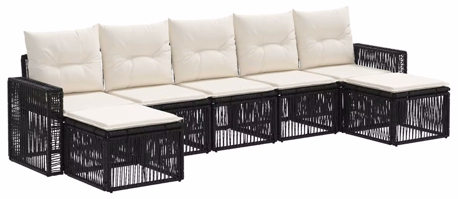 Set da giardino composto da 7 pezzi, in rattan sintetico nero e crema