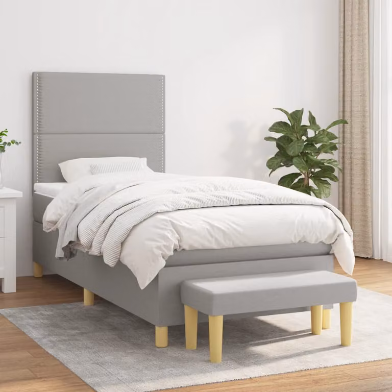 vidaXL Giroletto a Molle Ibrido con Materasso in Tessuto Grigio Chiaro e Bianco, L/P/H: 190 x 90 x 40 cm