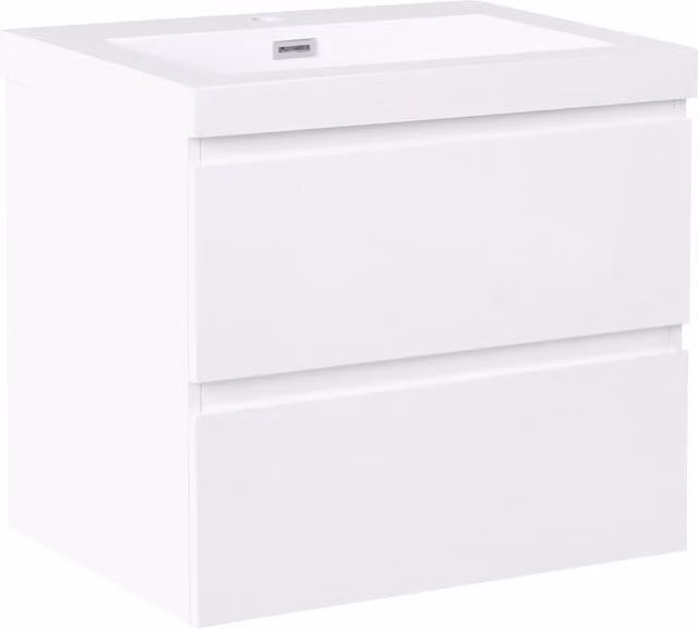Mobiletto pensile con lavabo in legno MDF 2 cassetti 60 x 46 cm bianco stile moderno