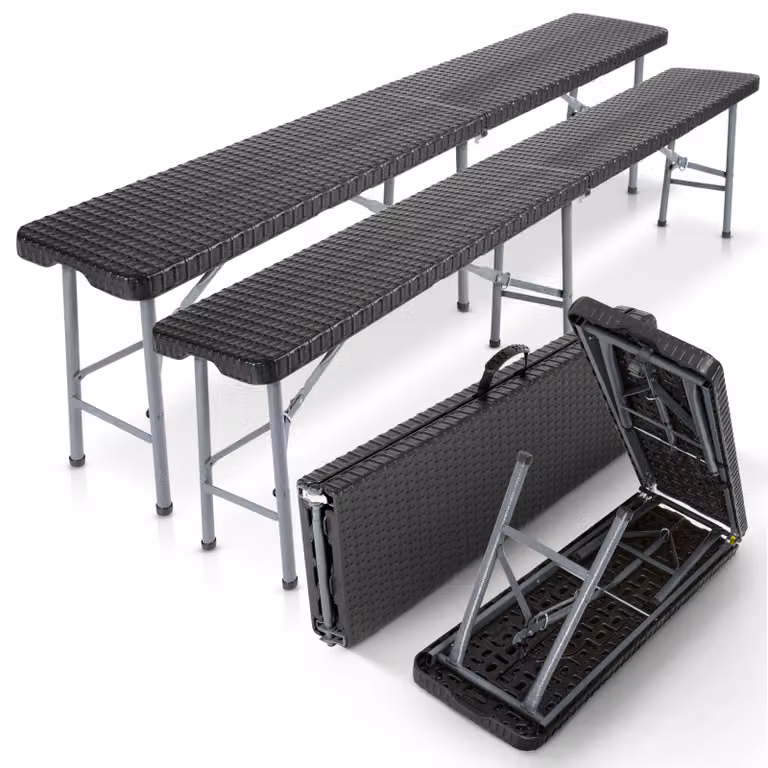 AREBOS 2x panca da birra pieghevole 183x28x43 cm pieghevole, campeggio e giardino, nero