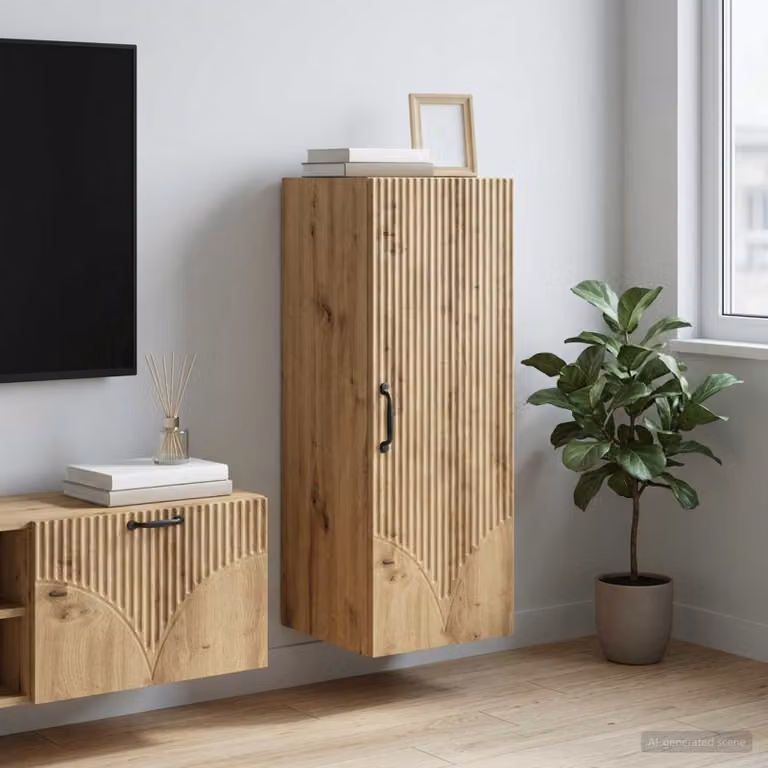 Mobiletto a muro vidaXL in legno color rovere marrone con ante a battente e ripiani interni, L/P/H: 33 x 34,5 x 90 cm