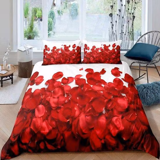 Set di lenzuola per letto Ibbenzoa® 135 x 200 cm, con federa 80 x 80 cm, motivo floreale rosso, 100% microfibra di poliestere spazzolata, chiusura con cerniera