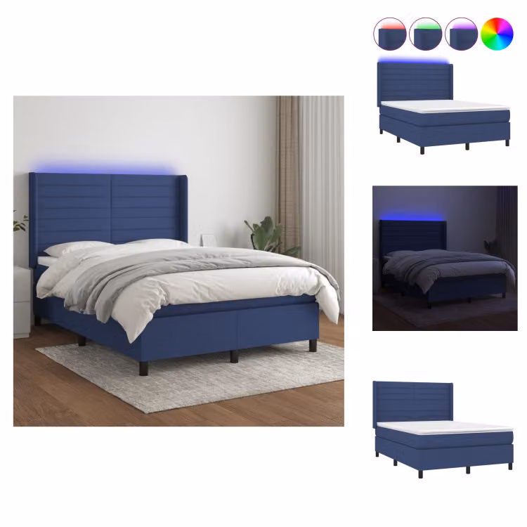 vidaXL Letto a molle con materasso e tessuto LED blu 140x200 cm - Letti e strutture letto