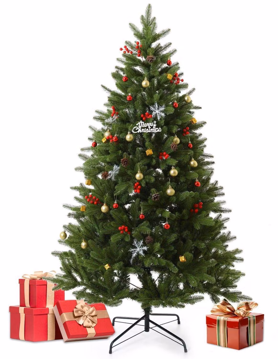 Albero di Natale artificiale, altezza 180 cm, aspetto di abete nordmanna, aspetto naturale e fitto, realizzato in PE+PVC, con supporto in metallo