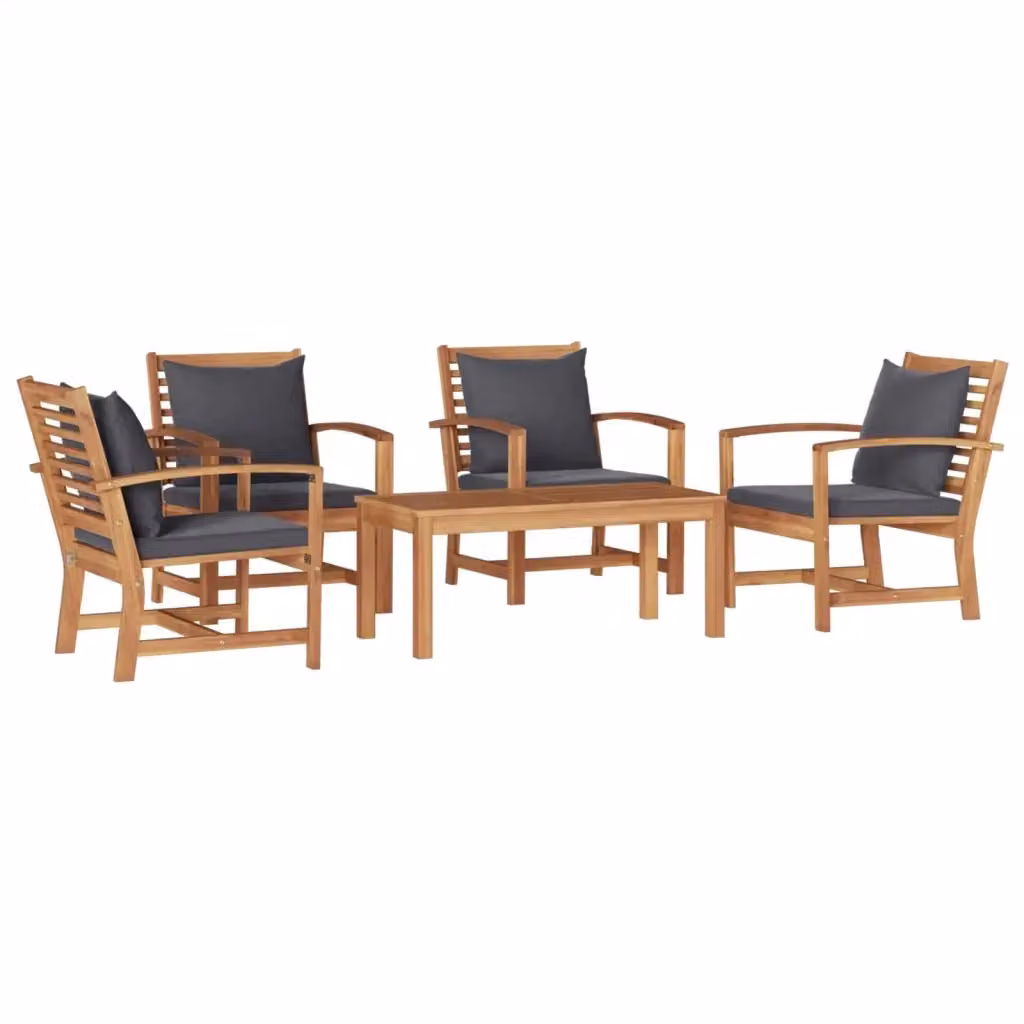 Set Divano da Giardino vidaXL in 5 Pezzi in Legno di Teak Solido con Cuscini e Tavolino da Esterno Naturale – 2