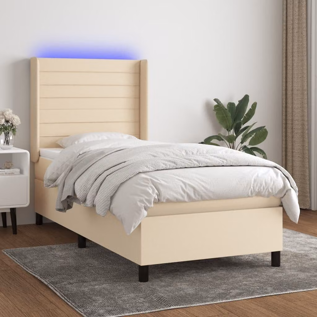 Maison Exclusive - Letto boxspring con materasso e LED color crema 100x200 cm Tessuto