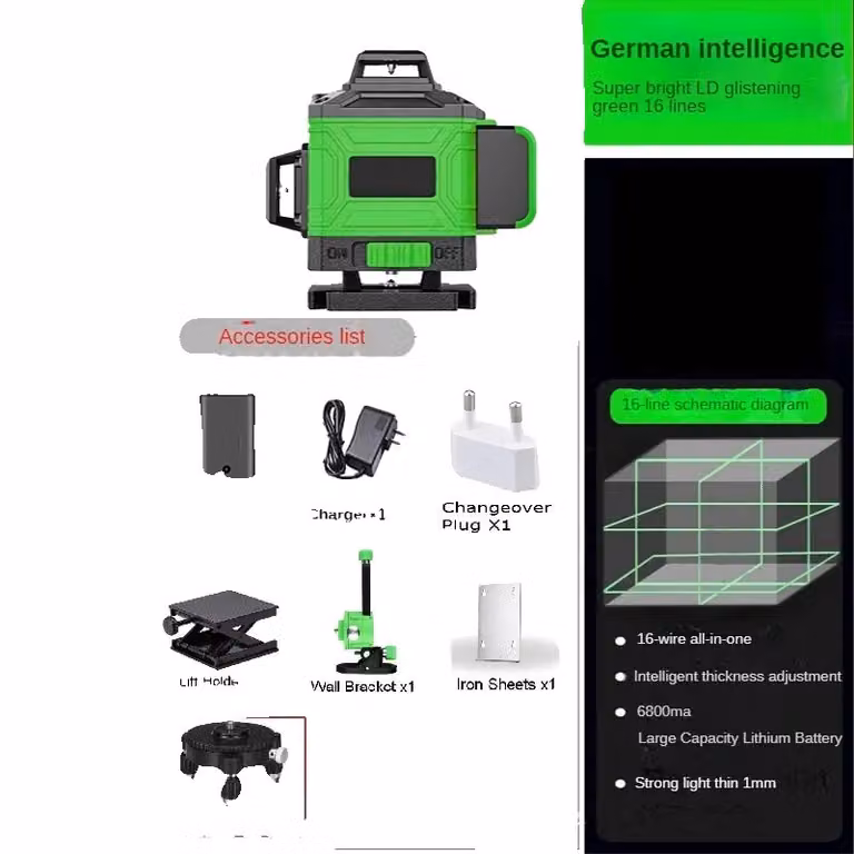 Dispositivo di livellamento laser, 3D/4D a 360°, tecnologia autolivellante, laser verde, oro