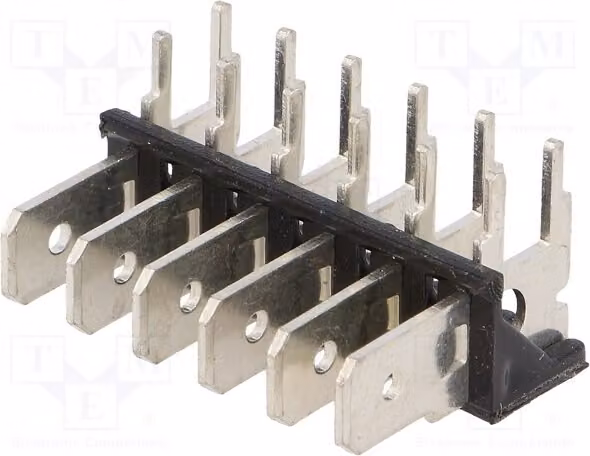 1x Connettore: Barre di collegamento, passo 0,8 mm, tecnologia a foro passante (THT), ottone, placcato in stagno, 6,4 mm, modello 7806 - con saldature