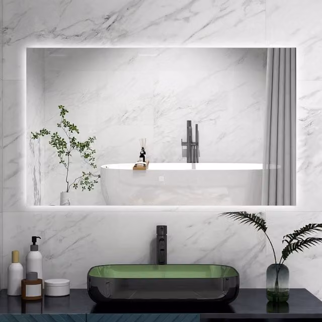 Specchio da parete moderno AICA con retroilluminazione LED dimmerabile, funzione antifog e memoria, L: 100 cm, H: 60 cm