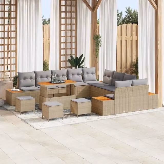 vidaXL Set Divano da Giardino a forma di U con 14 pezzi, Beige – 1