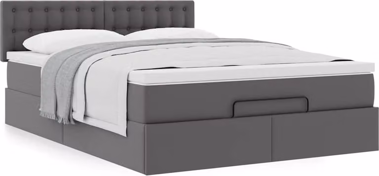 Struttura Letto Pouf con Materasso Grigio 140x190 cm Pelle finta