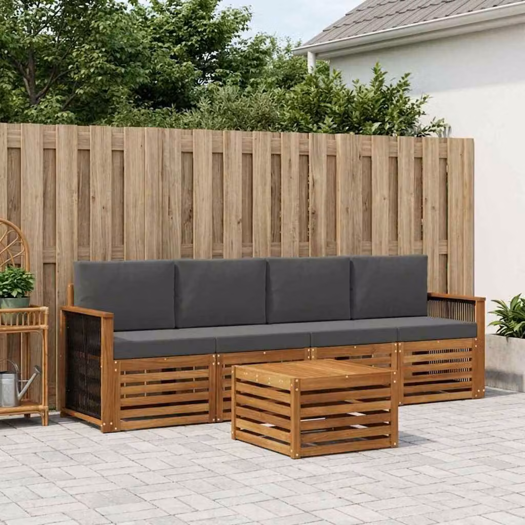 Set di divani da esterno vidaXL 5 pezzi in legno di acacia con cuscini, colori beige e antracite