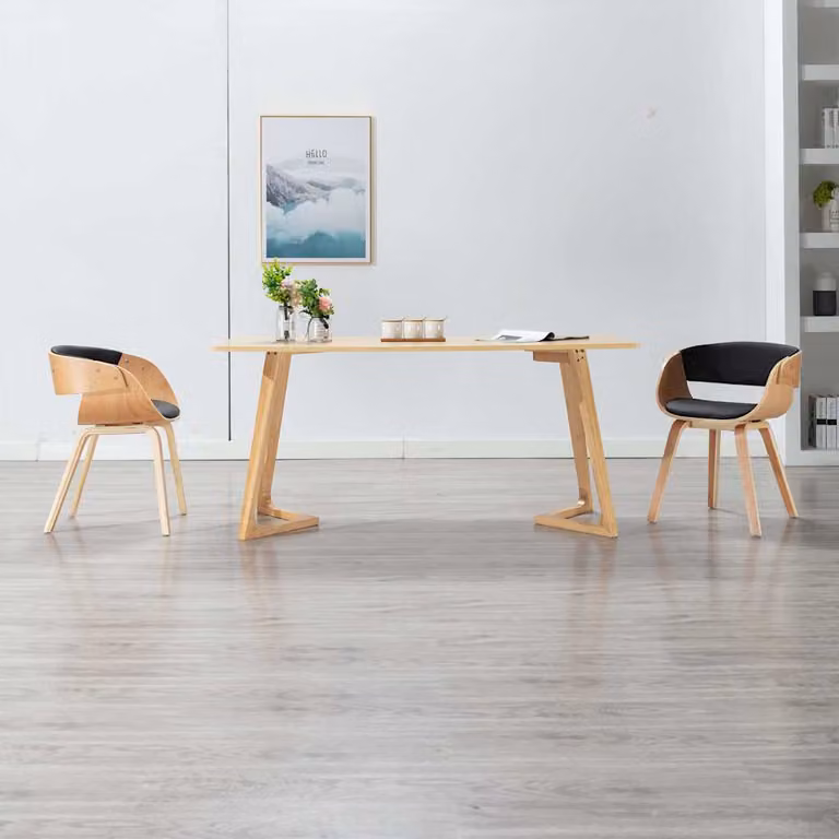 Set di 2 sedie da pranzo moderne vidaXL in legno curvato e similpelle nera