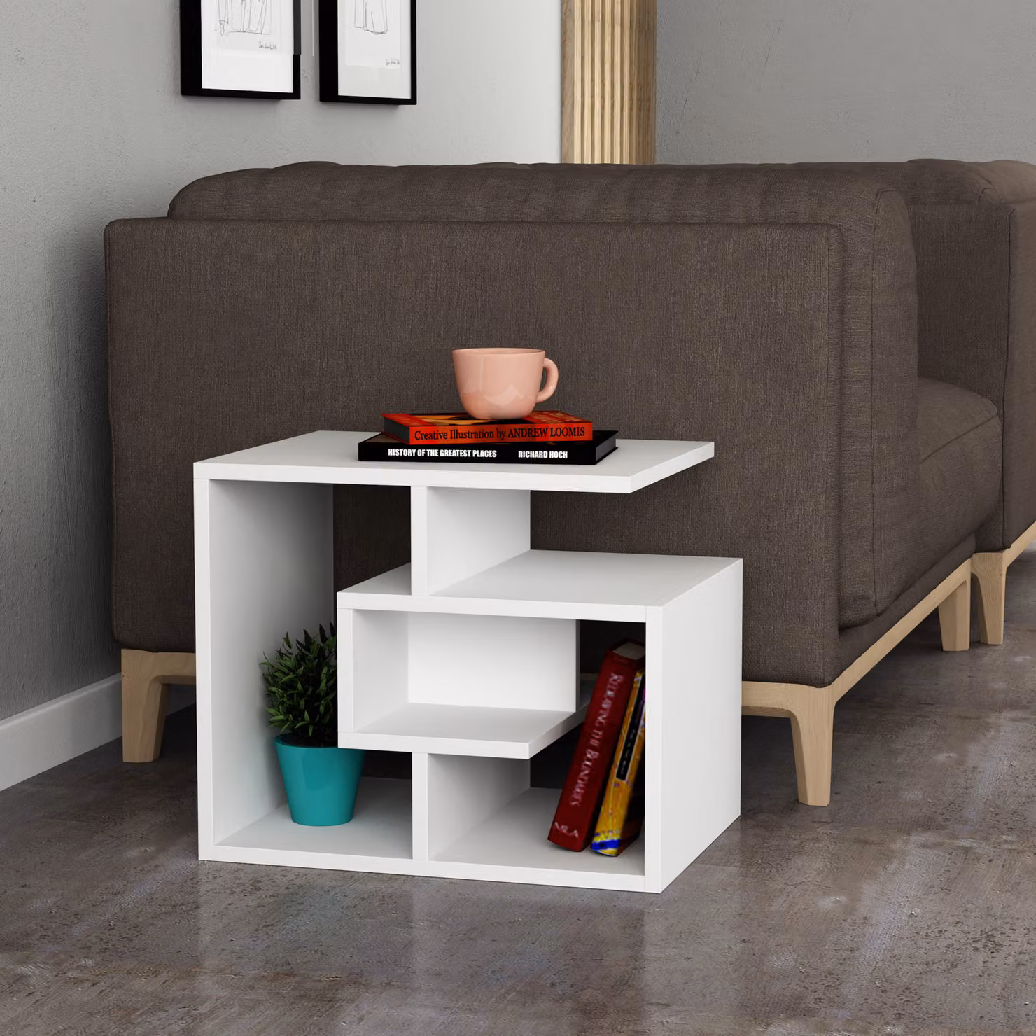 DECORTIE Labirent Tavolino moderno bianco multiuso 54 x 40 x 45 cm